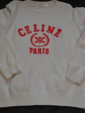 Celine Paris Ribbed White and Pink Sweatshirt Size Small‎ - So cute!